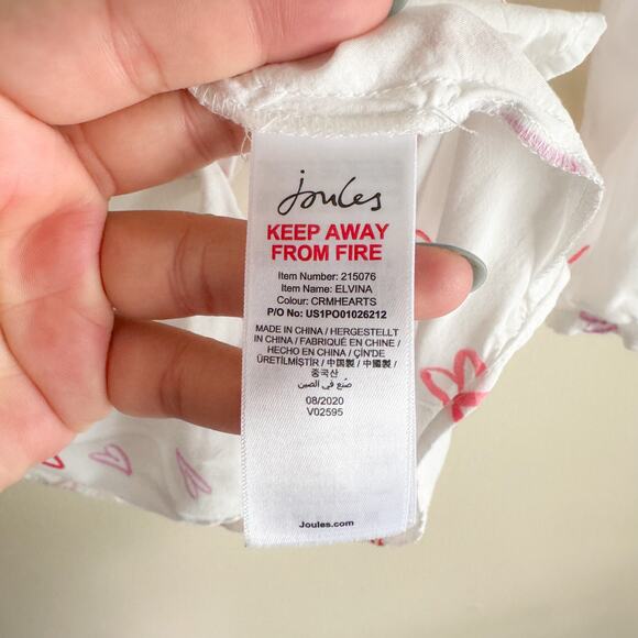 Joules White + Pink Heart Print Elvina Button Down Woven Love Valentines Blouse - Picture 6 of 10